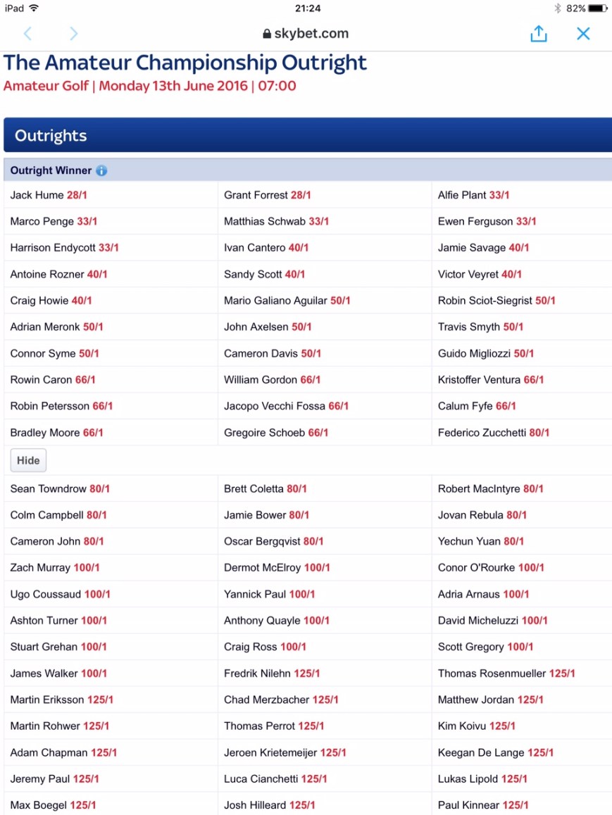 Amateur 2016 skyBET 1